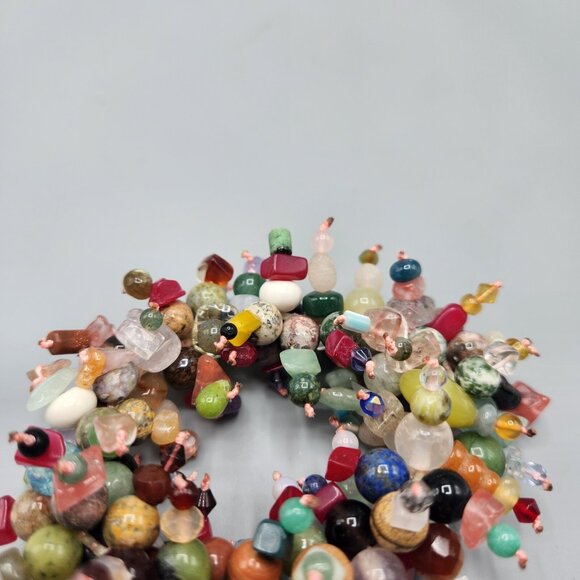 Multicolor Gemstone Bracelet Cluster Chunky Beaded Color Burst Stretchy - Picture 11 of 11